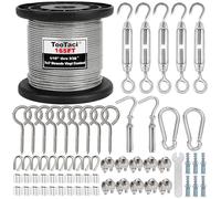 TooTaci Kit de Cable de Acero Inoxidable de 2mm y 50M Revestido en Vinilo - Con Tensores para Tensión de Cables, Colgado de Luces, Enrejado para Plantas Trepadoras y Cortinas
