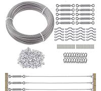 TooTaci Kit de cuerda de alambre de 1/8, cuerda de alambre de acero de 200 pies, cable de acero inoxidable de 1/8 de 7 x 7 hebras, con kit de ojo y ojo de tensor de tensor M5, kit de tensor de alambre