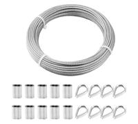 TooTaci Kits de barandilla de cable de 1/8 pulgadas, cable de alambre de acero inoxidable 304 resistente de 20 m con mangas de prensado de aluminio y dedal de acero inoxidable