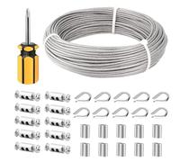 TooTaci Los kits de barandilla de alambre/cable de jardín incluyen cable de alambre de acero inoxidable de 50 m, 10 fundas de aluminio que prensan y 10 dedales de acero inoxidable