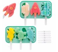 Tootesa 2 moldes de helado con palos, de silicona, con palo, para helados, para niños, creativos, sin BPA, reutilizables, con tapa, (animales + vehículo)