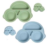 Tootesa Platos infantiles con ventosa, 2 unidades de silicona para niños, platos para bebé con ventosa, para coche, sin BPA, microondas y lavavajillas