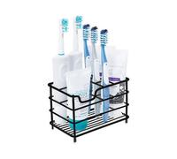 Toothbrush Organizer for Counter Top, Rust and Slip Resistant, 7 Slot, Durable Steel Bathroom Tooth Brush and Toothpaste Holder, Open Design, Black