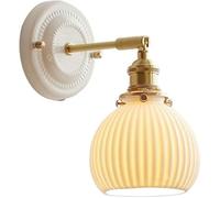 TOOTHGENERIC Brass Wall Light Nordic Indoor Wall Sconce Ceramic Shade Wall Mounted Lamp Bedroom Lighting for Bedside Living Room Dining Room Hallway(Dome)