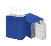 Toovip - Paquete de 100 bolsas de papel kraft medianas de 8 x 4.75 x 10 pulgadas con asas a granel, bolsas de regalo para recuerdos de comestibles, fiestas al por menor, cumpleaños, compras, negocios,