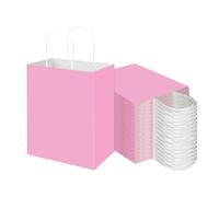 Toovip Paquete de 100 bolsas de papel kraft medianas de 8 x 4.75 x 10 pulgadas con asas a granel, bolsas de regalo para regalos, comestibles, fiestas minoristas, cumpleaños, compras, negocios,