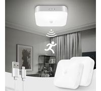 Toowell 2pcs Deckenlampe mit Bewegungsmelder innen Akku Lampe LED Bewegungsmelder mit Batterie Deckenleuchte mit Bewegungsmelder Batteriebetrieben Wiederaufladbare Lampen für Badzimmer Keller Flur