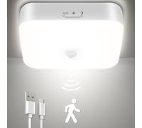 Toowell - Lámpara de techo inalámbrico LED con sensor de movimiento, recargable luz de garaje sin electricidad, iluminación inalámbrica USB, luminaria a pila para cuarto sótano baño