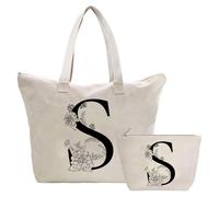 Toozen Personalizadas Bolso Tote de Mujer con Inicial, Bolsa de lona con Bolsillo Interior, Bolsa de Compras con Bolso de Cosméticos, Regalos para Damas Mejor Amigas Mamá, Regalo Cumpleaños Navidad S
