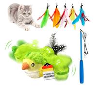 Toozey 3 en 1 Pajaro Volador Juguetes para Gatos, Incluye 1 pájaro Eléctrico, 5 Plumas y 1 Pesca para Gatos, Juguete Interactivo de Inteligencia con Hierba Gatera, Carga USB