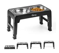 Toozey Comedero Elevado Perro con Tazones de Acero Inoxidable Dobles de 1,2 L de 4 Altura Ajustable para Alimentador de Agua y Comida para Mascotas y Gatos, Negro