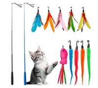 Toozey Juguetes para Gatos, 16 Piezas, Incluye 2 varitas interactivas retráctiles para Gatos y 14 recambios de Plumas/Insectos/Peces con cascabeles, Bolsa de Almacenamiento de Regalo