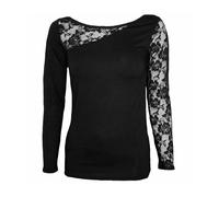Top Asimétrico de Manga Larga con Encaje Liso Negro "Gothic Elegance" de Spiral