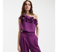 Top asimétrico sin mangas con volantes Mujer Talla 42. Color Violeta