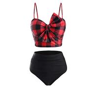 Top Bikini Mujer Talla Grande Bikini Short Mujer Conjunto de Acolchado con Up para Traje de Baño Tankini Up con A Cuadros Ropa Baño Tankinis 2026 Reductores (Red M)