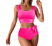 Top Bikini Mujer Talla Grande Bikinis Menstrual Traje de Baño para Mujer Conjunto de Bikini Cintura Alta con Doble En Los Hombros Bañador 2026 Bikinis 2026 Reductor (Hot Pink XL)