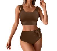 Top Bikini Mujer Talla Grande Bikinis Menstrual Traje de Baño para Mujer Conjunto de Bikini Cintura Alta con Doble En Los Hombros Bañador 2026 Bikinis 2026 Reductor (Coffee XXL)