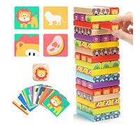 TOP BRIGHT 4 en 1 Torre de Bloques Infantil con Colores y Animales Juguete Educativo para Niños Niñas Juegos de Mesa Familiar con 51 Bloques 24 Cartas