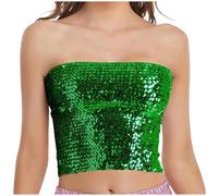 Top brillante para mujer con lentejuelas cortas con lentejuelas, parte superior, vintage, sexy, sin mangas, brillante, para fiesta, club, disfraces, disfraces, disfraces, bailes metálicos, danza del
