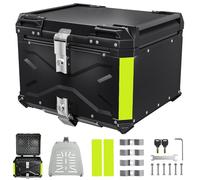 Top Case Moto, 65L Aleación de Aluminio Maleta Moto con Forro de Cuero, Caja Universal para Motocicleta con Cerradura de Seguridad e Placa de Montaje, Impermeable, Antirrobo, Anticaídas (55L,Negro)