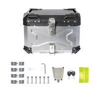 Top Case Moto Universal Top Case Moto Aluminio Impermeable Caja de Cola de Motocicletas, Caja de Almacenamiento con Doble Llave Pegatina Reflectante, Caja de Herramientas Impermeable para (Plata, 55L)