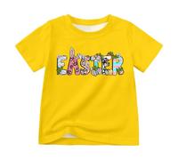 Top Casual Adolescente Pascua Gráfico Conejo Huevos Manga Corta Camiseta Cuello Redondo Adolescente, amarillo, 4-5 Años