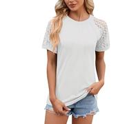 Top casual de moda para mujer, cuello redondo, camiseta de verano, manga corta, informal, suelta, camiseta para mujer, Blanco, S