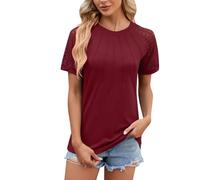 Top casual de moda para mujer, cuello redondo, camiseta de verano, manga corta, informal, suelta, camiseta para mujer, Vino, XL