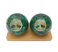 Top Chi Malaquita natural Orgonita Baoding Bolas con bolsa de transporte para terapia de manos, ejercicio y alivio del estrés (grande 5,8 cm)