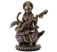Top Collection Diosa hindú de la música y el Conocimiento Saraswati sentada en el Cisne Tocando la Estatua de viña