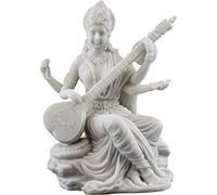 Top Collection Estatua de Saraswati, Diosa hindú del Conocimiento, Escultura de música y Arte en Acabado de mármol Blanco, Figura de 5.75 Pulgadas