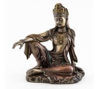 Top Collection H 725 W 65 Water Moon Quan Yin in Royal Ease Pose Statue in Cold Cast Bronze Goddess of Mercy Buddha St