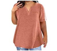 Top Color Bloque de Color Gradiente Estampado Cuello en V Top Camiseta de Manga Corta Camisa Casual Suelta Blusa Blusa Sexy Mujer, café, 4XL