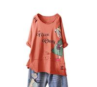 Top Comicstrip Fashion Blusenhülse für Frauen Baumwolle O-Ausschnitt kurze Leinen Damenbluse Party Outfit Damen, naranja, 3XL