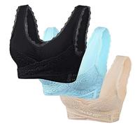 Top con encaje para mujer, encaje liso con hebilla lateral, sin anillo de acero, sujetador de yoga para mujer, Negro , L