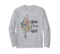 Top con eslogan feminista con estampado retro «You Grow Girl Flowers» Manga Larga