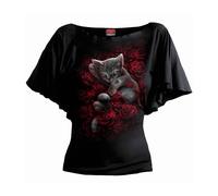 Top con Manga de Murciélago y Estampado de Gato y Rosas "Bed Of Roses" de Spira