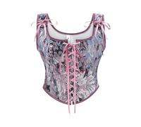 Top con purpurina "corsé medieval para mujer, elegante estampado floral e impreso, ideal para eventos históricos y fiestas de disfraces, reforzado para sujeción, bustier mujer con encaje, morado, M