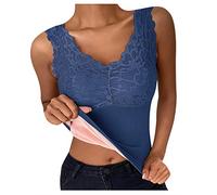 Top con tanque de pecho placas térmicas para mujer, encaje grueso, azul, XL