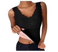 Top con tanque de pecho placas térmicas para mujer, encaje grueso, Negro , talla única