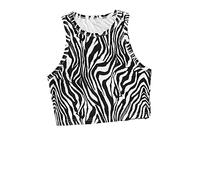 Top corto con estampado de rayas de cebra, ropa de moda de verano for mujer, camiseta sin mangas con cuello redondo, camiseta, ropa de calle (Color : Black, Size : M)