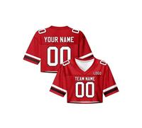 Top Corto Oversize Y2K Streetwear, Camiseta de fútbol Americano para Mujer Personalizada con Nombre y número, Top Deportivo con Escote en V y Manga Corta Conjunto de Animadora.