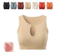 Top corto Shape Me Up de Getheyshape, un top corto que no usa sostén, camiseta deportiva sin costuras con cuello en U, tops cortos de yoga(Beige,M)