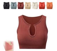 Top corto Shape Me Up de Getheyshape, un top corto que no usa sostén, camiseta deportiva sin costuras con cuello en U, tops cortos de yoga(Brown,L)