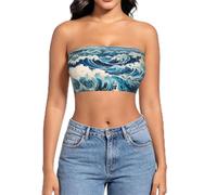 Top corto sin tirantes para mujer, tubo de doble forro, estampado de flores de valle, Camiseta de tubo para mujer 3, M