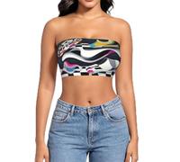 Top corto sin tirantes para mujer, tubo de doble forro, estampado de flores de valle, Camiseta de tubo para mujer 4, S