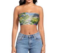 Top corto sin tirantes para mujer, tubo de doble forro, estampado de flores de valle, Camiseta de tubo para mujer 1, XXL