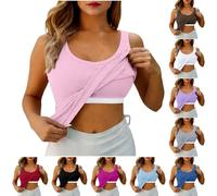 Top Damen Baumwolle Unterhemden Tank Tops Weste mit integriertem BH verstellbare Breite Träger Camisole Ärmellose Yoga Workout Oberteil Sport Shirts Basic bequeme Tanktops Sommer Slim Fit Bluse