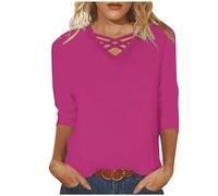 Top Damen Slim Fit Damen Langarmshirt V-Ausschnitt, Einfarbig Oberteile 3/4 Arm Bluse Einfarbige Tshirt Sommer Tops Basic Shirt Tunika V-Ausschnitt Pullover bequeme Longtops T-Shirt Oberteil, Rosa