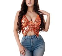Top de baile del vientre para mujeres, camiseta de bandas de vendaje de lentejuelas de mariposa, Tubo sin espalda Tubo Tubrete Maneveless Vest para danza del vientre, danza latina, club de fiesta